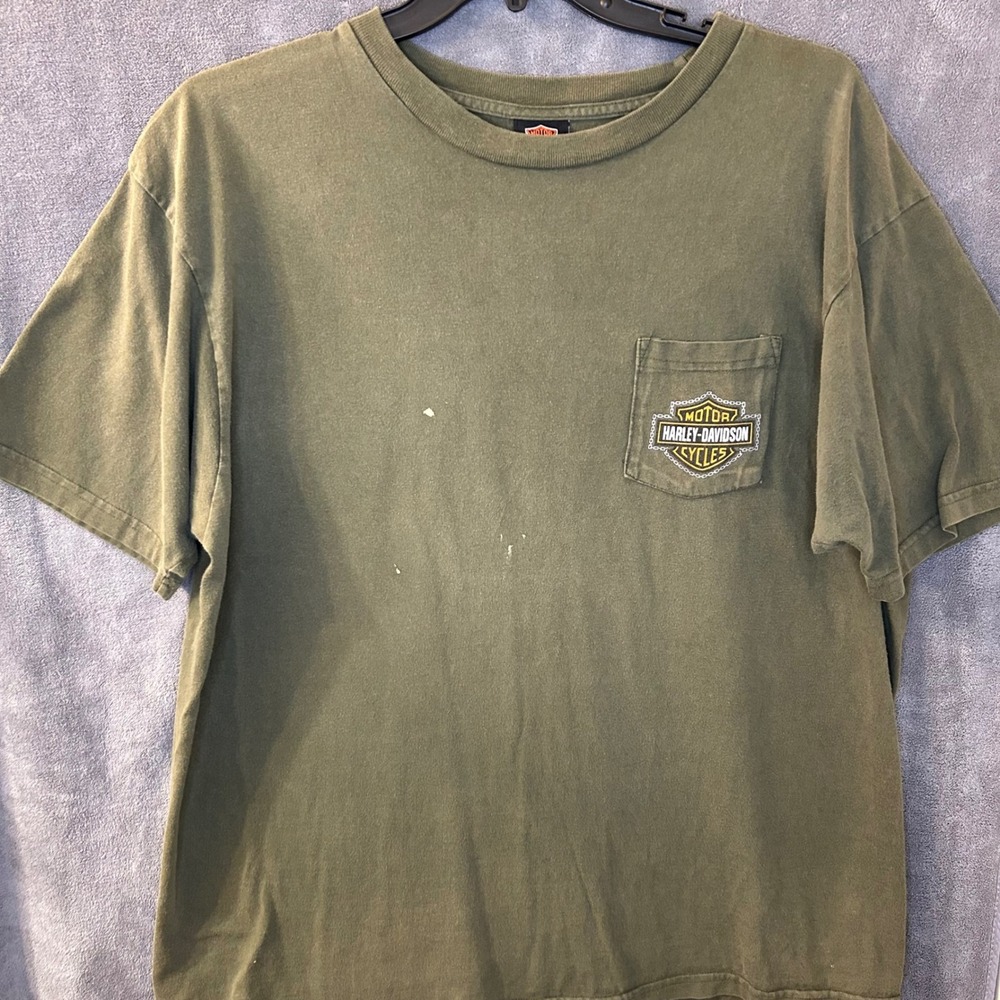 Vintage Harley Davidson T Shirt Mens 2XL Green Benjys Ashland KY Pocket Holoubek